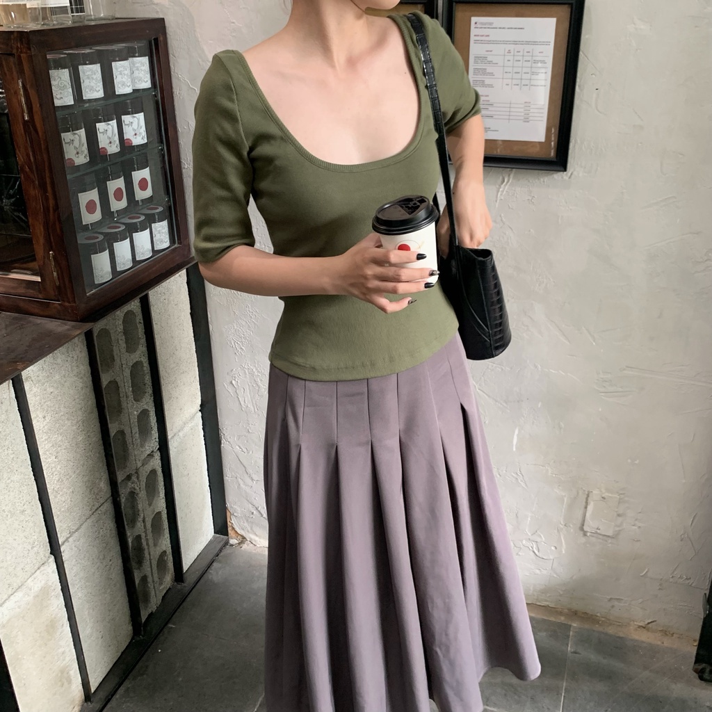 Áo thun nữ tay lỡ cổ sâu chất liệu thun gân dày dặn nhiều màu sắc - Unleashedvn SHIRLEY deep neck tee