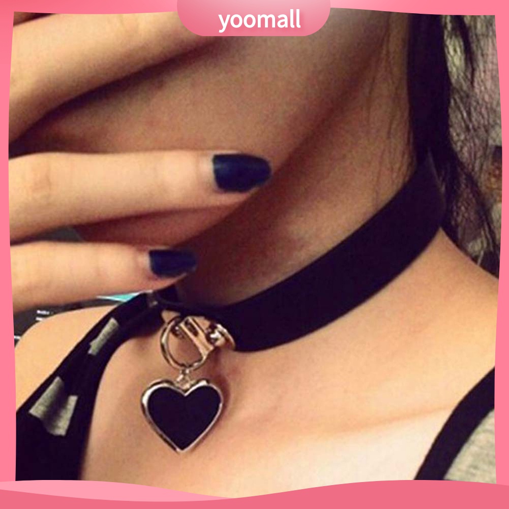 Vòng Cổ Choker Giả Da Mặt Trái Tim Phong Cách Gothic Punk