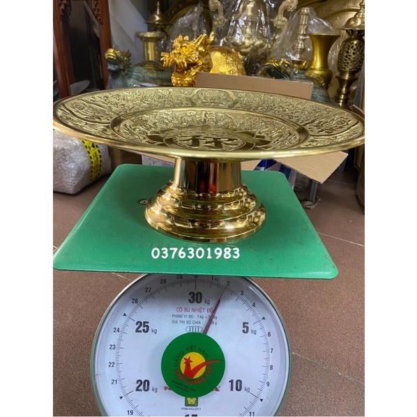 Mâm bồng mâm bày ngũ quả bằng đồng chữ Lộc và phúc 30cm