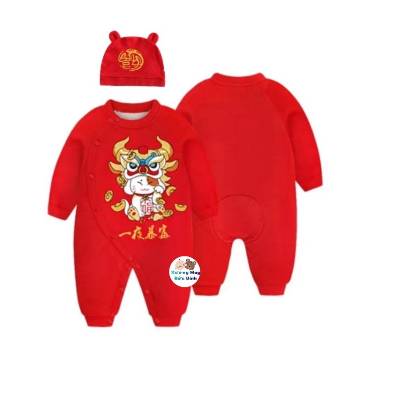 Bodysuit Tết cotton 2023 cho bé trai,bé gái có mũ