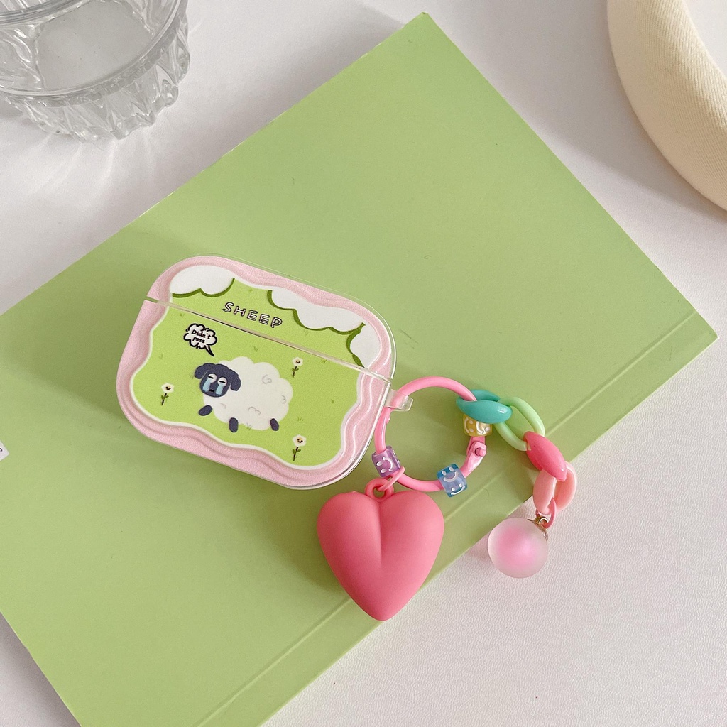 Vỏ Bảo Vệ Hộp Sạc Tai Nghe AirPods 1 2 3 Pro 2 2022 Bằng PC + Móc Khóa Trái Tim Bằng Silicon Mềm Chống Sốc