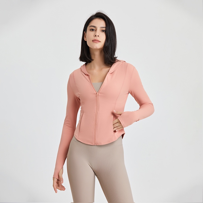 Lululemon new yoga sports jacket nude soft slim slim zipper top mũ trùm đầu pocket fitness coat f2022