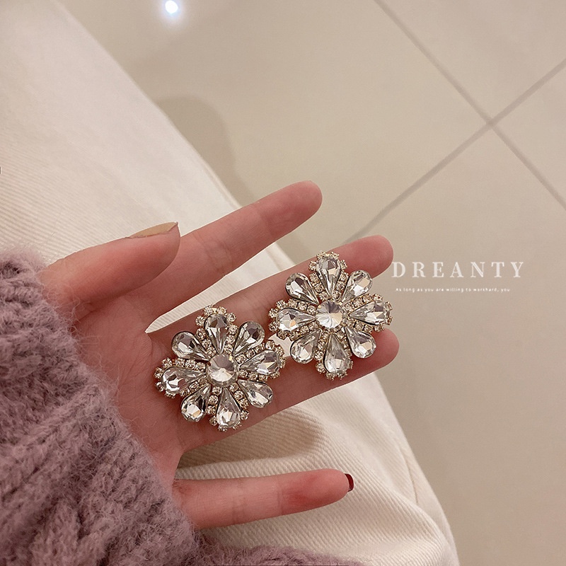 Bông Tai Mạ Bạc 925 Hình Hoa Đính Kim Cương Giả Phong Cách Âu Mỹ Thời Trang Cho Nữ