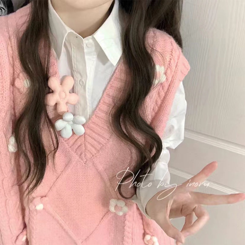 Áo Khoác Sweater Dệt Kim Sát Nách Kiểu Nhật Bản Dễ Thương Cho Nữ Sinh