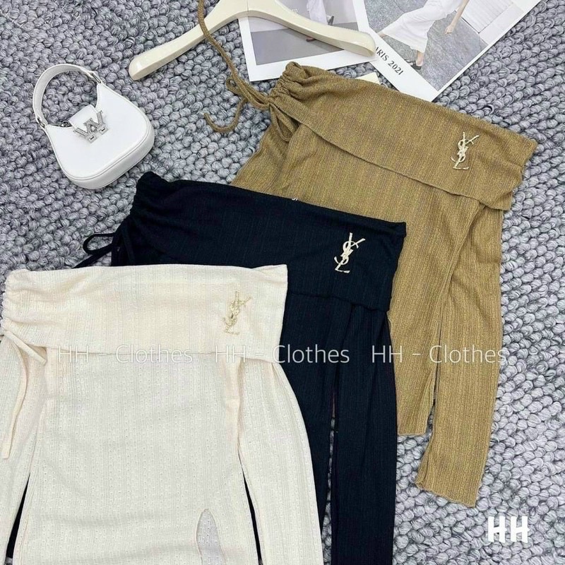 ÁO thun tăm trễ vai xẻ 1 bên kèm tag