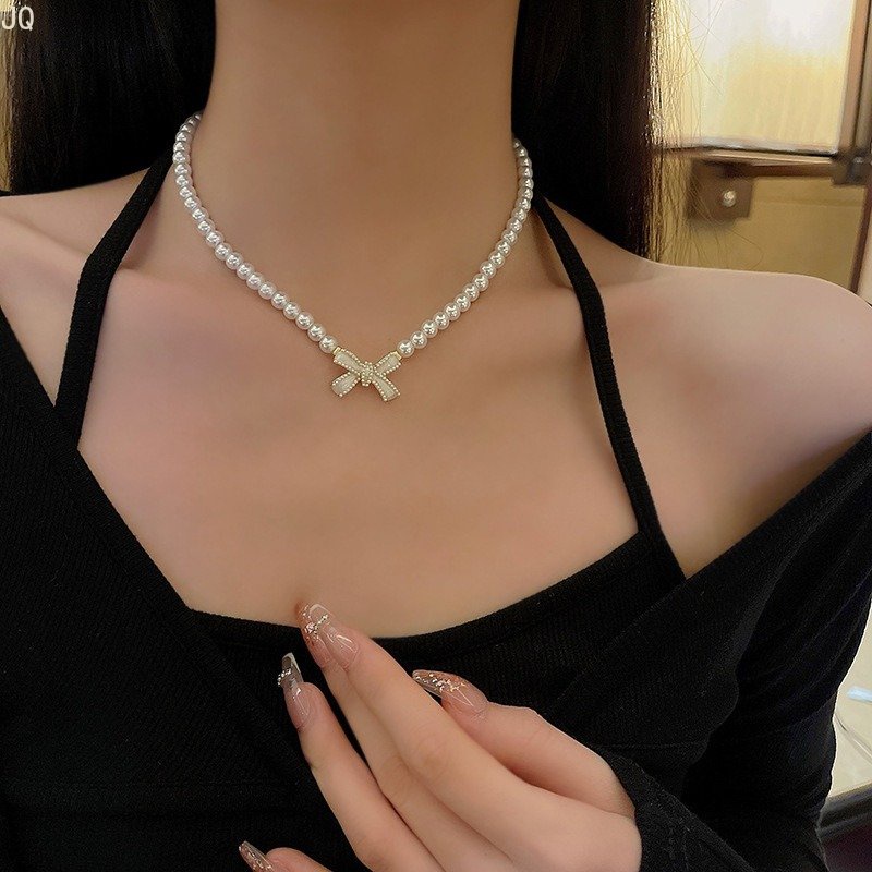 Vòng Cổ Choker Đính Ngọc Trai Hình Nơ Chất Lượng Cao Thời Trang Cho Nữ