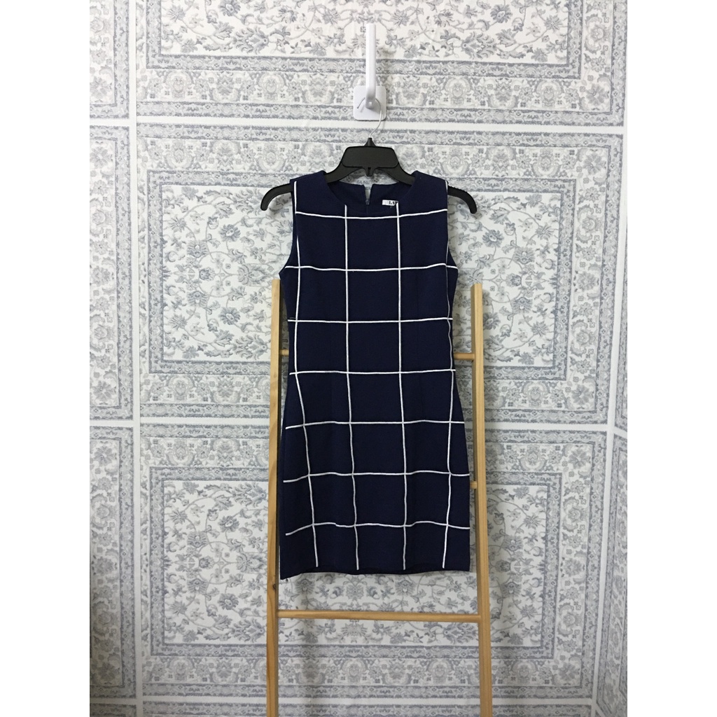 đầm si size XS xanh đen thêu caro trắng thun dày ôm