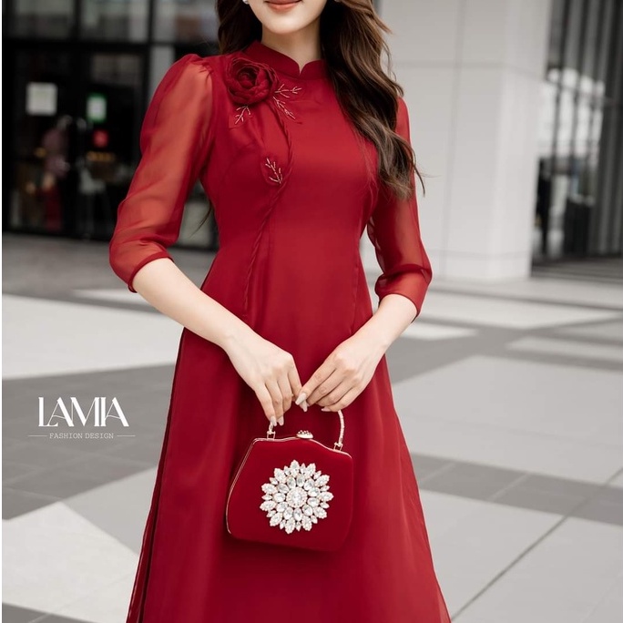 Áo dài cách tân nữ tay lỡ đính hoa ngực mã KD011