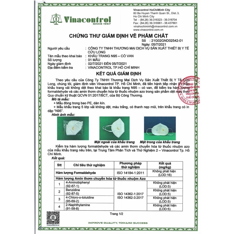 Khẩu trang y tế cao cấp 6 lớp N95 có van Cửu Long Face Mask (Hộp 10 cái)