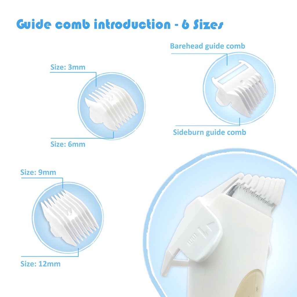 Tông Đơ Cắt Tóc Không Dây Chống Nước Có Thể Sạc Lại Cho Trẻ Em