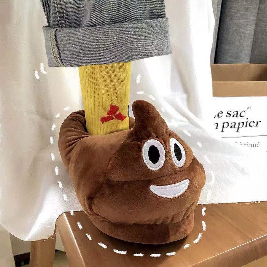 Poop mùa đông dép bông nữ hài hước sáng tạo cặp đôi túi gót giày bông