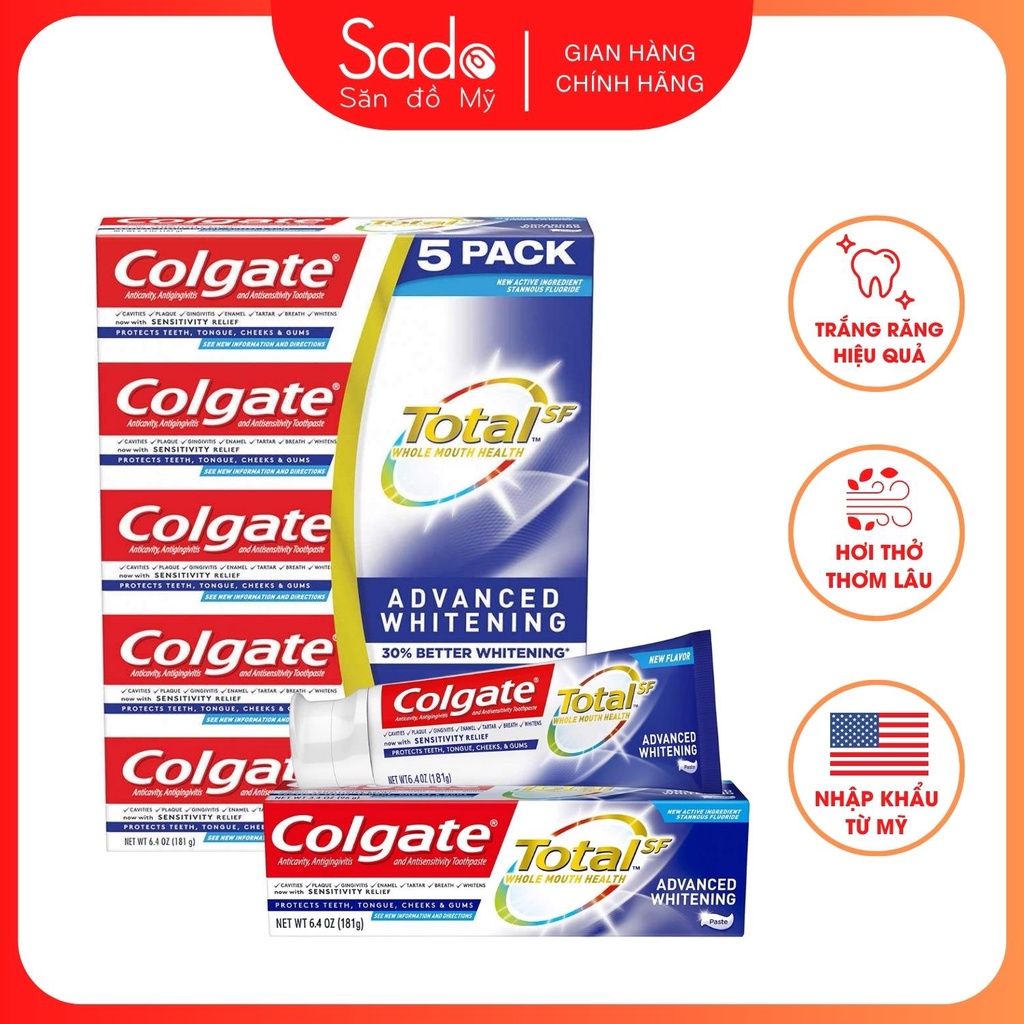 KEM ĐÁNH RĂNG COLGATE TOTAL ADVANCED WHITENING TOOTHPASTE 181g ( 5 tuýp )