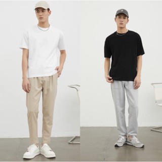 ÁO THUN TRƠN BASIC TRẮNG ĐEN NGẮN TAY KHÔNG CỔ NAM NỮ của KADINO, ÁO PHÔNG TRƠN BASIC TRẮNG ĐEN