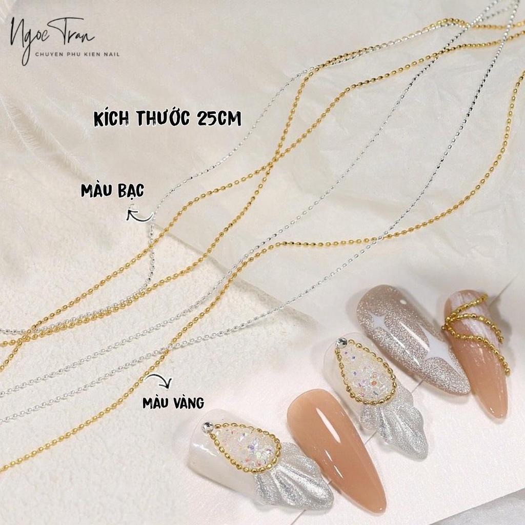 Dây Bi Mềm Dẻo Tạo Kiểu 25cm | Màu Vàng Bạc Trang Trí Móng