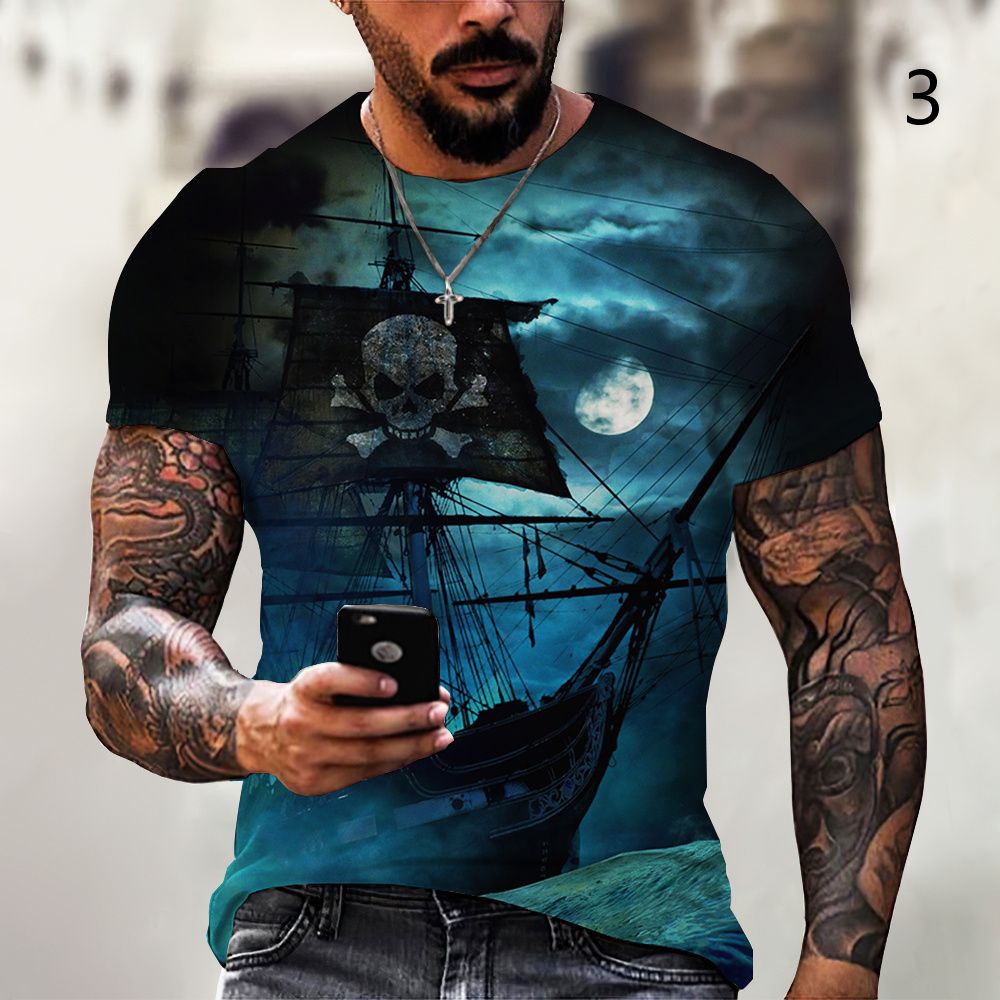 Áo Thun Tay Ngắn Cổ Tròn In Hình Thuyền Buồm Thời Trang 2022 Cho Nam Size XXS ~ 6XL