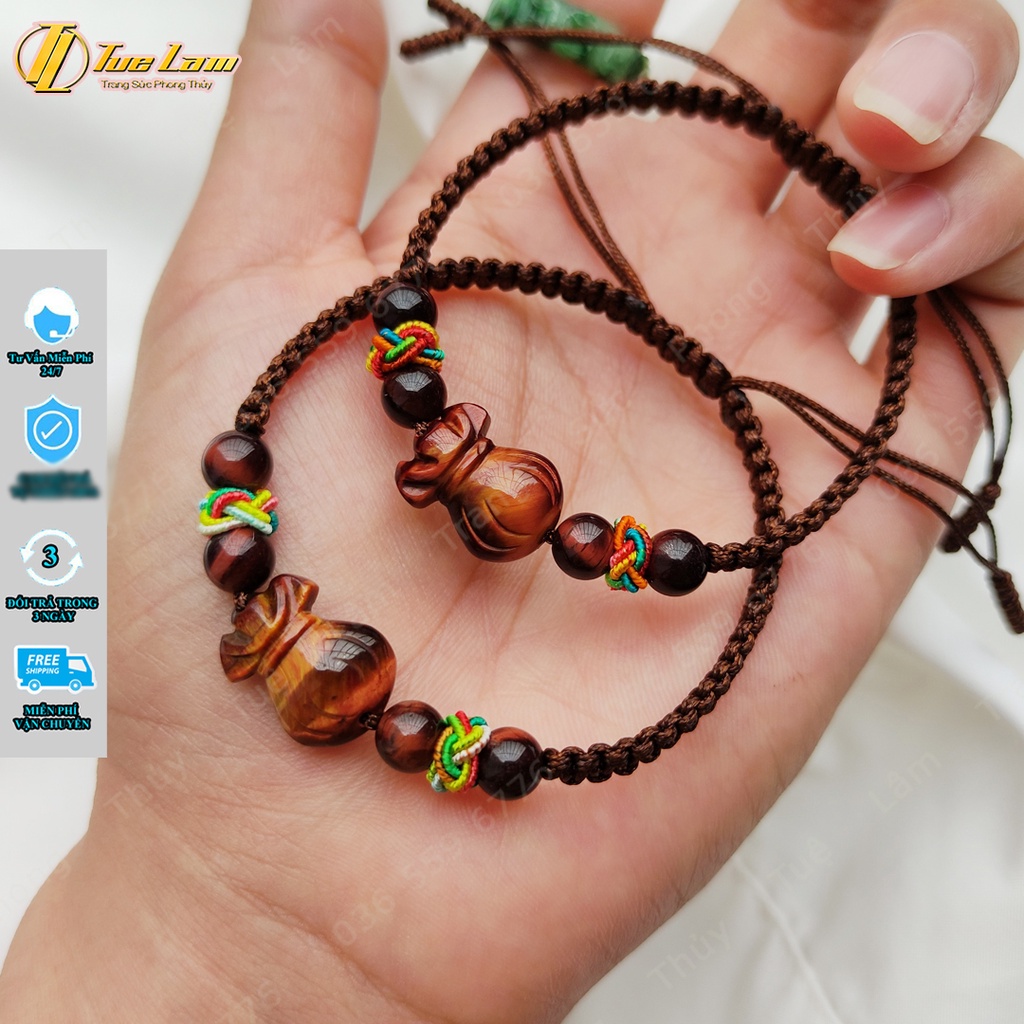 Vòng tay may mắn nữ dây chỉ bện charm túi tiền màu nâu đỏ hợp mệnh may mắn - Tuệ Lâm