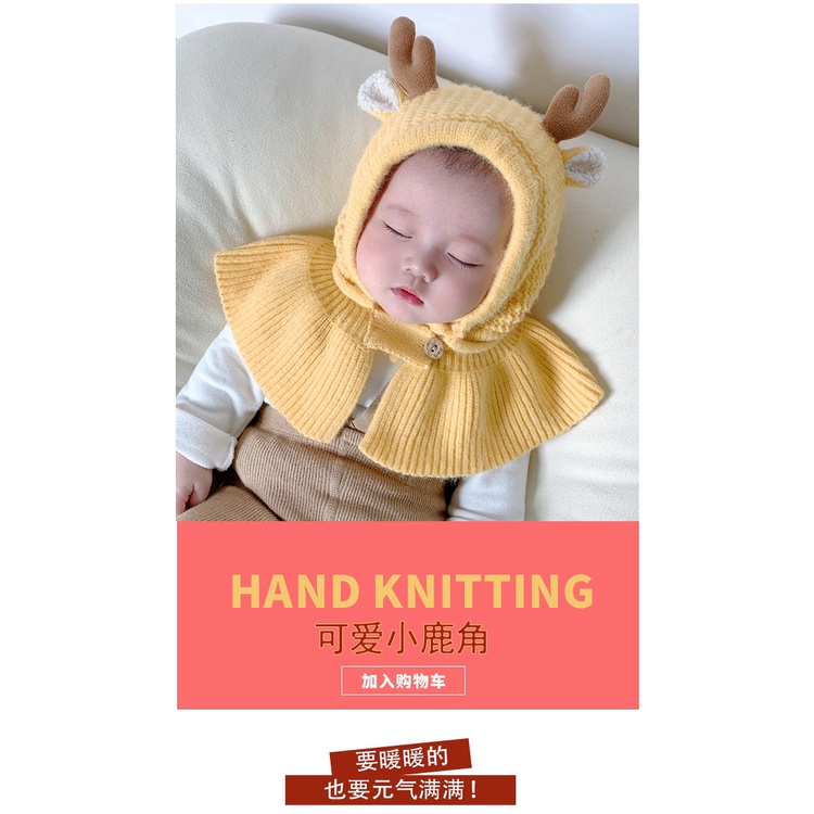 Mũ Tích Hợp Khăn Choàng Len Dệt Kim Dễ Thương Xinh Xắn Thời Trang Thu Đông Cho Bé