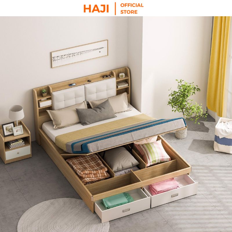 Giường ngủ gỗ MFC nhập khẩu chống ẩm kiểu dáng sang trọng HAJI A235