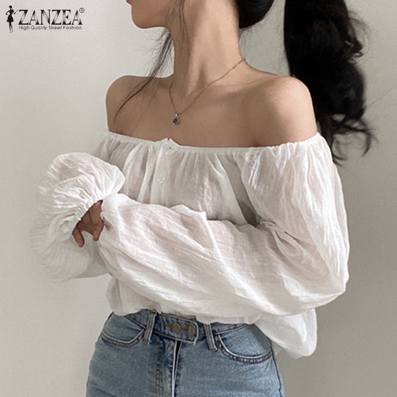 ZANZEA Áo Kiểu Dài Tay Phối Nút Thời Trang Nữ Tính