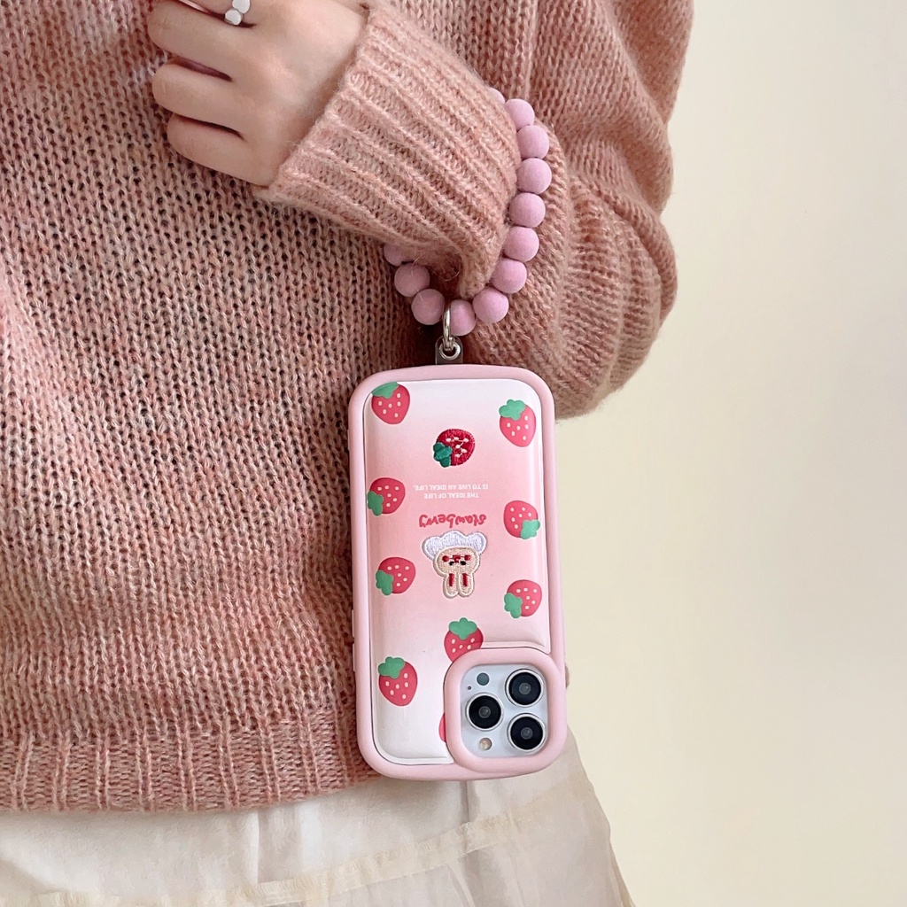 Ốp Điện Thoại TPU Silicon Mềm Chống Sốc Phối Dây Đeo Ngọc Trai / Thỏ / Dâu Tây Dễ Thương Cho iPhone 14 13 12 11 Pro Max Plus