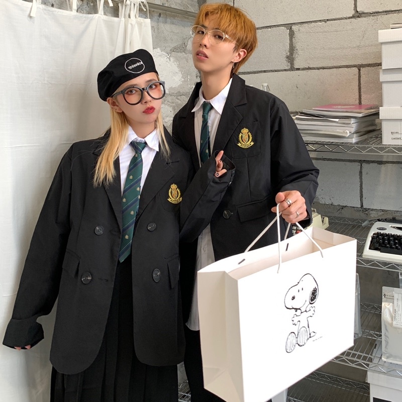 Kèm ảnh thật_Blazer Vest Form Rộng Đồng Phục Hàn Quốc Unisex Cosplay Học Sinh Kỷ Yếu Mỹ Nhật Harry Potter Preppy