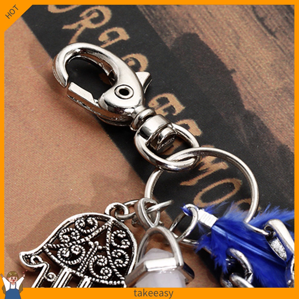 Móc Khóa Hình Dream Catcher Phối Lông Vũ Và Đá Opal Cổ Điển