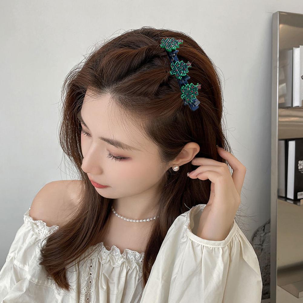 Kẹp Tóc Bện Đính Đá Lấp Lánh Trang Trí Cây Thông Giáng Sinh Y2M2