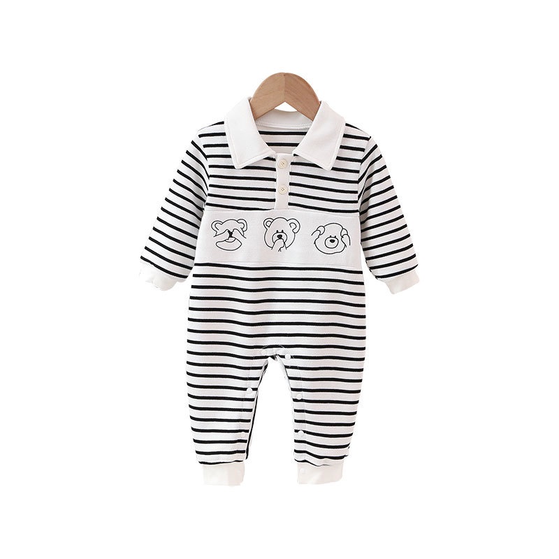 Áo Liền Quần Cotton Tay Dài In Họa Tiết Hoạt Hình Dễ Thương Phong Cách Hàn Quốc Thời Trang Xuân Thu Cho Bé Trai Và Gái 0-24 Tháng Tuổi