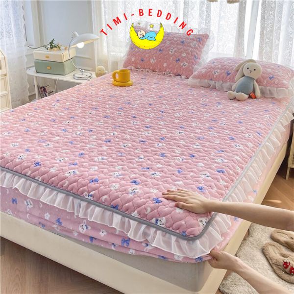 Ga nỉ nhung trải giường phủ viền bèo công chúa dày dặn, ấm áp kích thước 1,6x2m; 1,8x2m và 2x2,3m – Timibedding