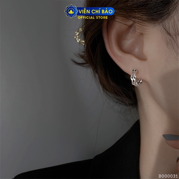 Bông tai bạc nữ tròn sóng đôi chất liệu bạc 925 thời trang phụ kiện trang sức Viễn Chí Bảo B000031