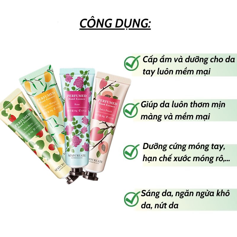 Kem dưỡng da tay da chân Maycreate Perfumed Hand Essence xua tan làn da tay khô ráp, mệt mỏi và nhăn nheo MM17