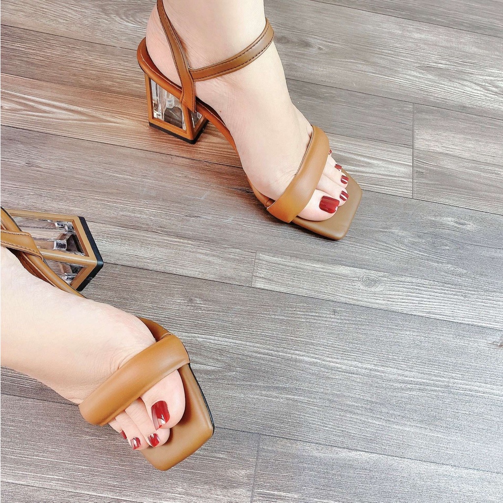 Sandal cao gót 7p đế vuông gót mica quai phồng thời trang Avela 31SD