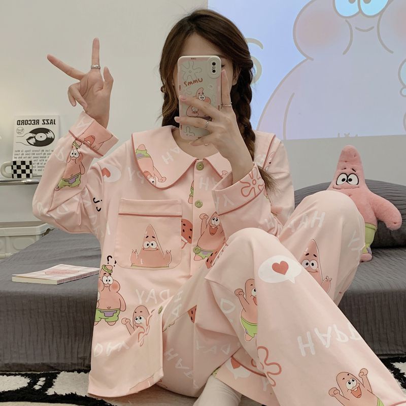Bộ Đồ Ngủ Dài Tay Họa Tiết Hoạt Hình Dễ Thương Cho Nữ