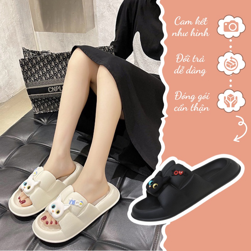 Dép nữ đế bánh mì cao 3CM quai ngang họa tiết mèo siêu xinh dép nhựa siêu nhẹ êm chân - 3251