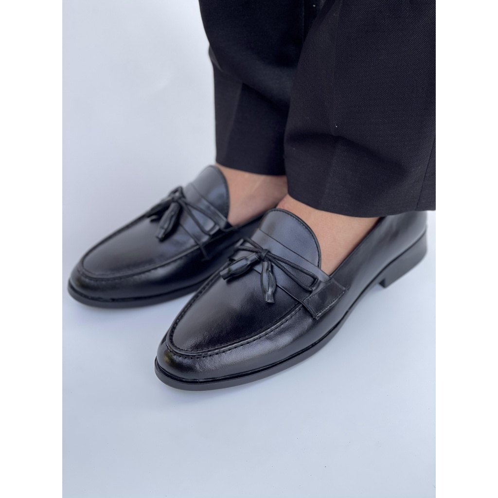 Giày lười nam da bò ĐÁNH MÀU CAO CẤP - ĐẾ KHÂU CỰC BỀN ✅ Giày da nam thời trang 🎁 Màu đen-nâu sang trọng ✅