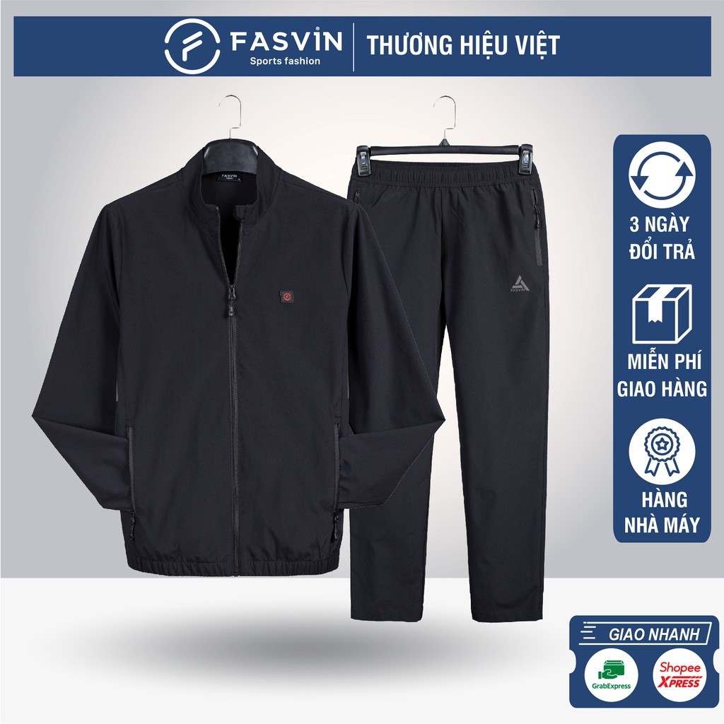 Bộ quần áo gió nam FASVIN BC22543.SG vải thể thao cao cấp 01 lớp hàng chính hãng