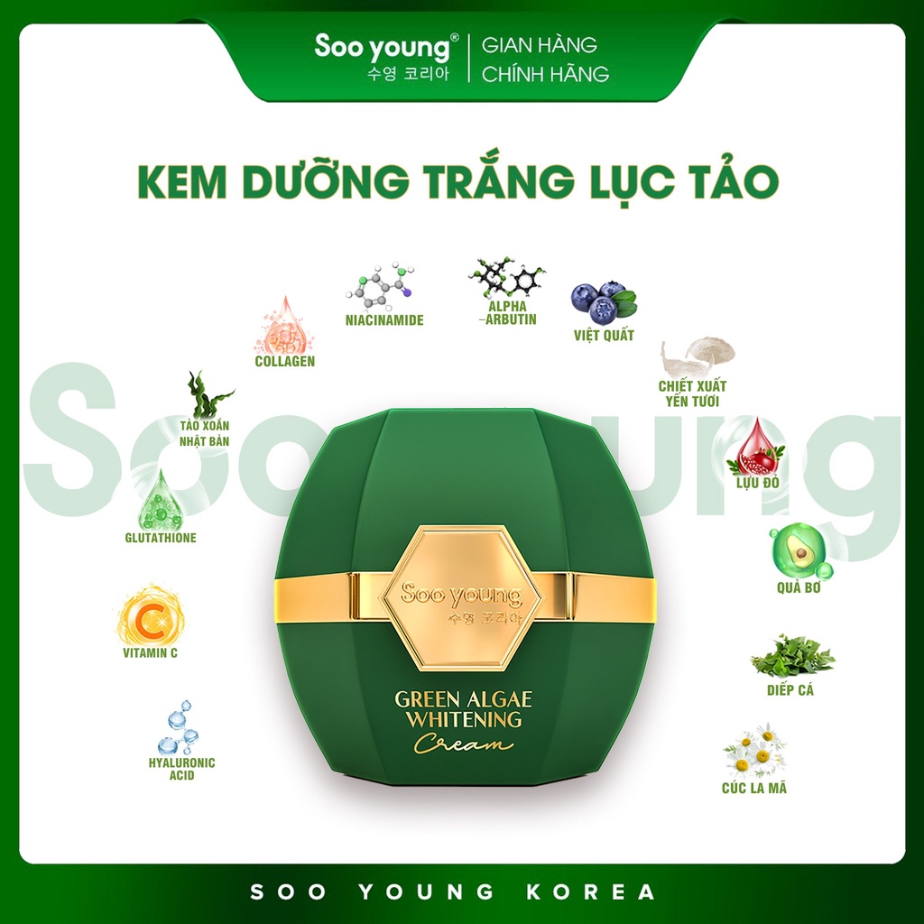 Bộ đôi kem Face Lục Tảo SOOYOUNG KOREA kem dưỡng trắng và mờ thâm nám 30g