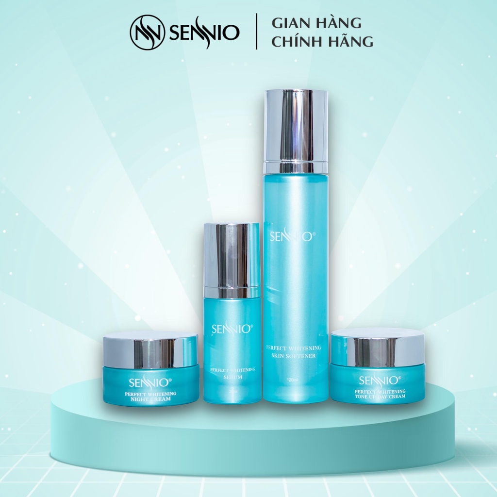 Bộ 4 sản phẩm kem dưỡng da Sennio Perfect Whitening Set 4 Combo tái sinh phục hồi da căng bóng SNO 832