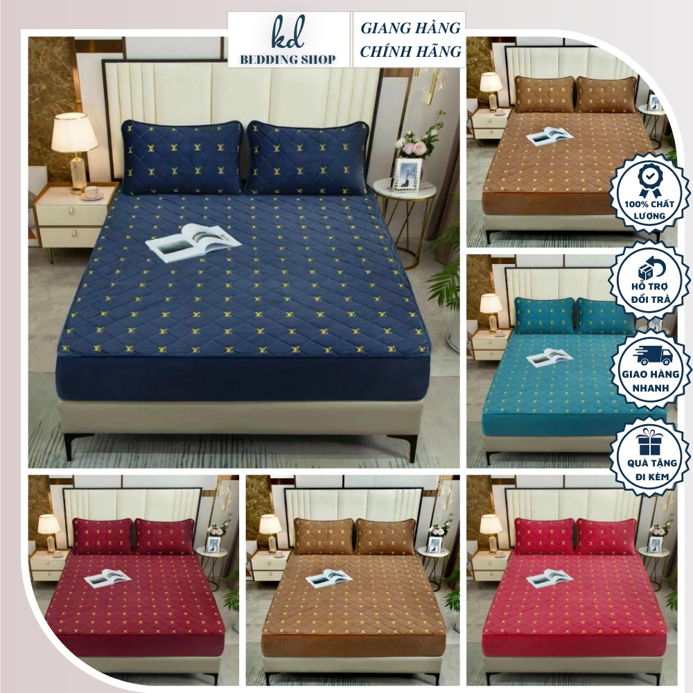 Ga trải giường nỉ nhung thương hiệu LV cao cấp, Drap giường bọc đệm nhập khẩu KD BEDDING kích thước 1m6 1m8 2m2