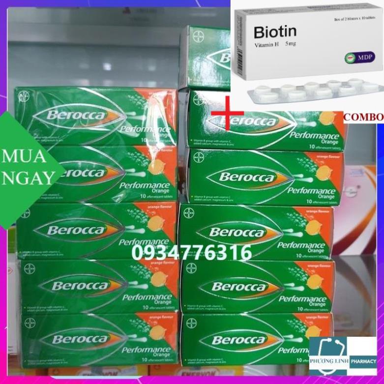 Combo Biotin 5mg+ VIÊN SỦI BEROCCA tuýp  10 viên.hộp 24 viên