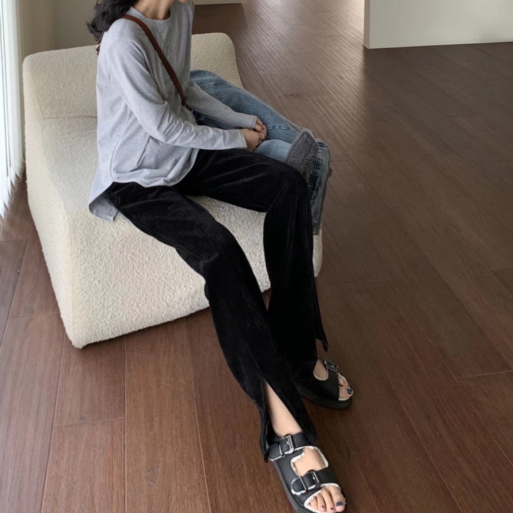 Quần SUXI ống rộng lưng cao thời trang mùa thu phong cách Hàn Quốc cho nữ