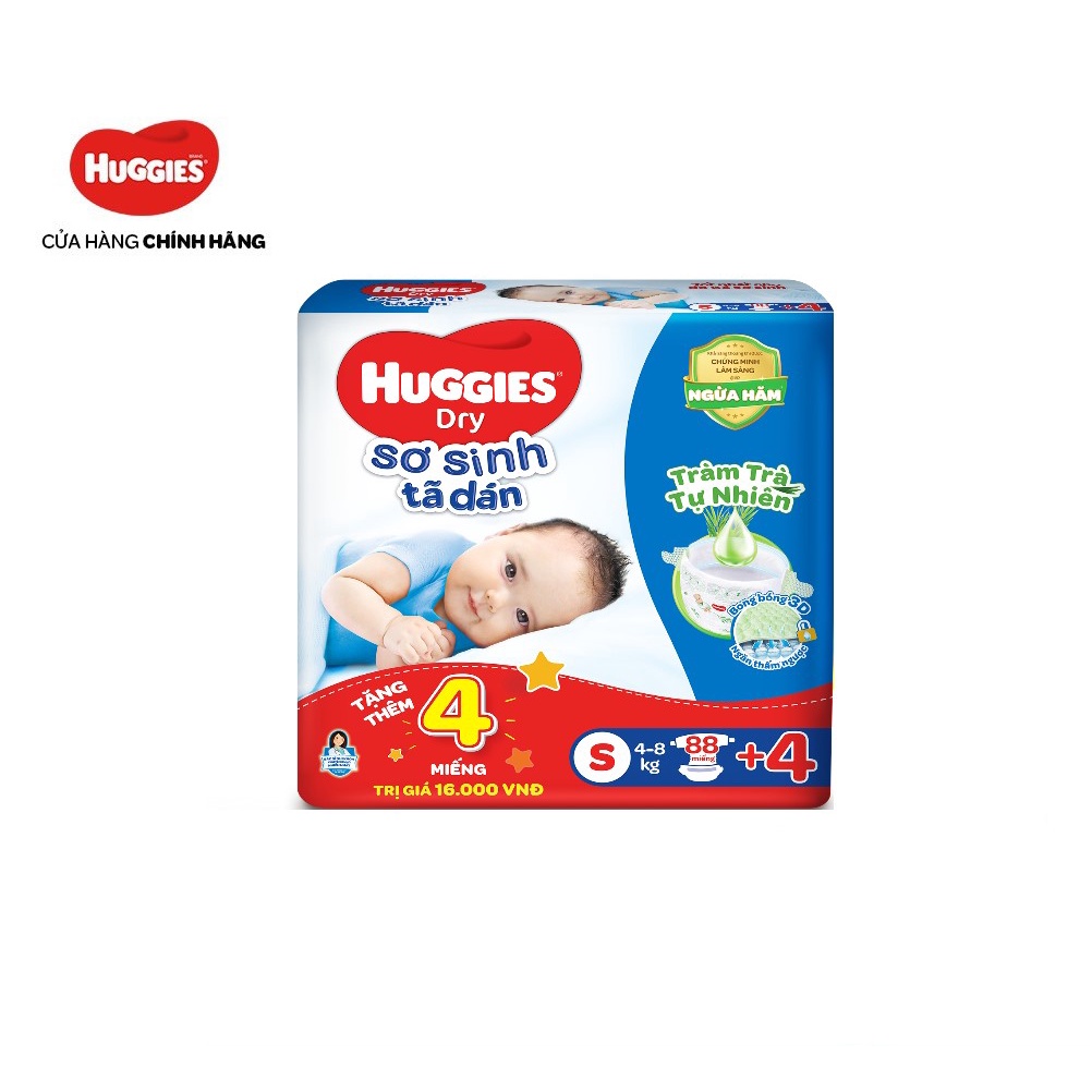 Tã dán Huggies Tràm Trà Tự Nhiên Dry S88 + Tặng 6 miếng