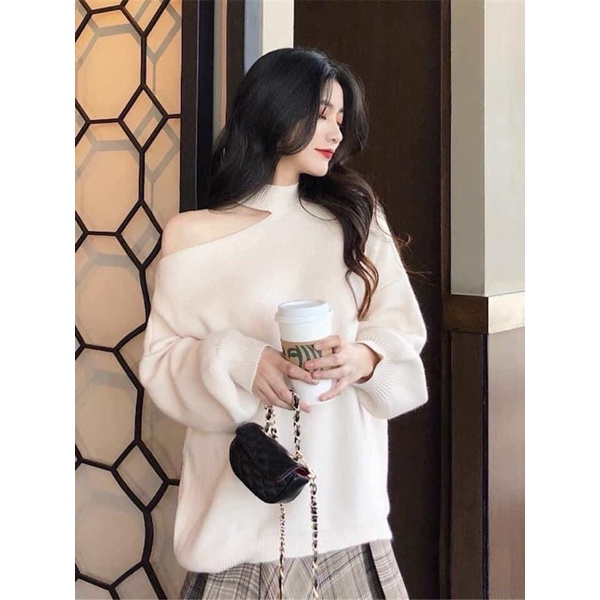 Áo Khoét Vai Bo Len Tăm Siêu Xinh