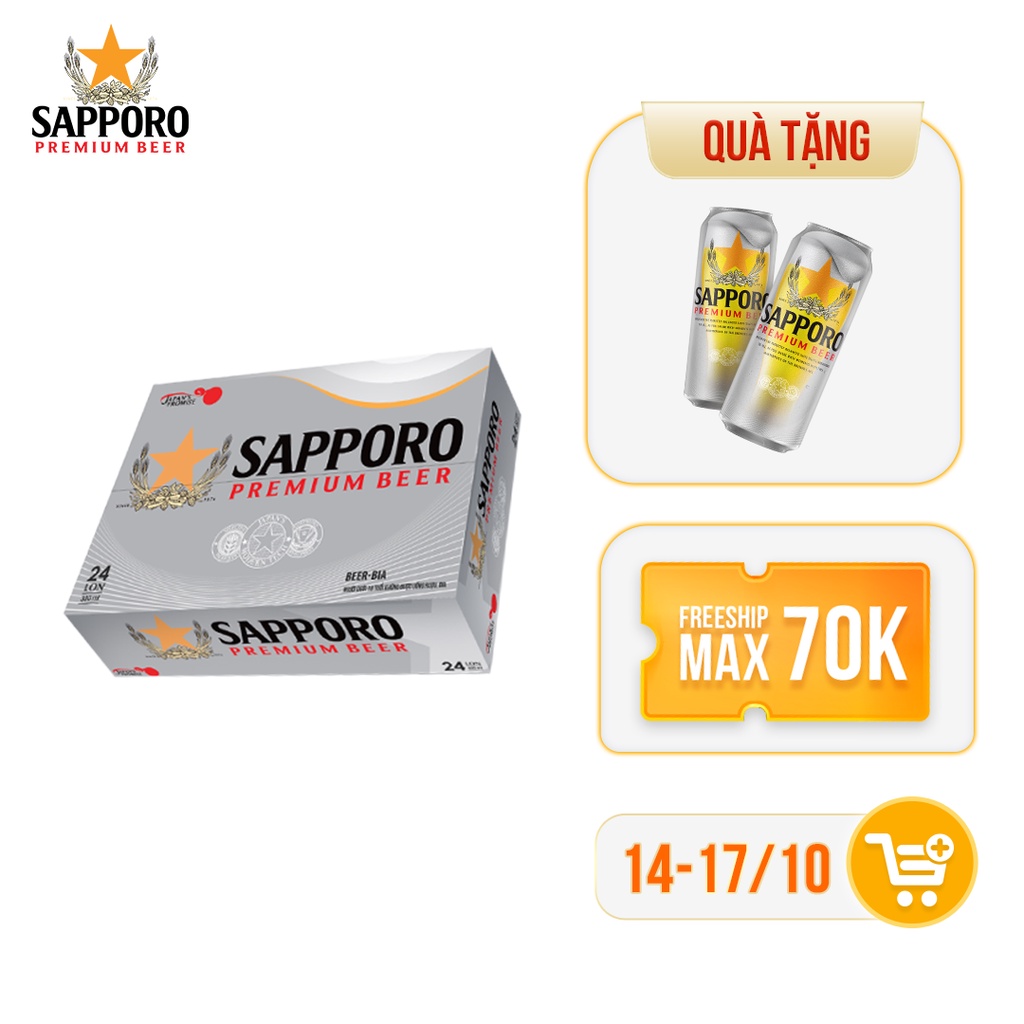 Thùng 24 lon bia Sapporo Premium (330ml/lon)
