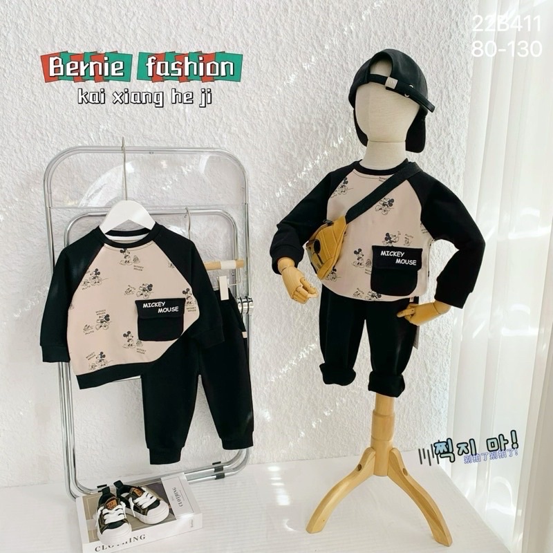 Bộ thu đông dài tay cotton da cá mickey mouse bé trai