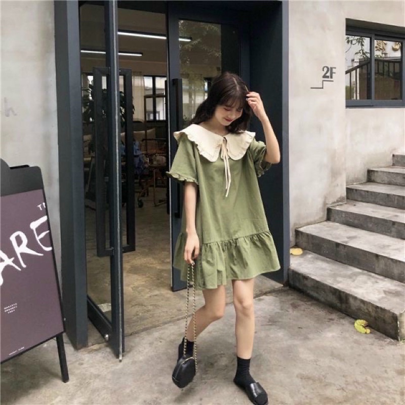 Đầm váy babydoll cổ trắng 3 màu