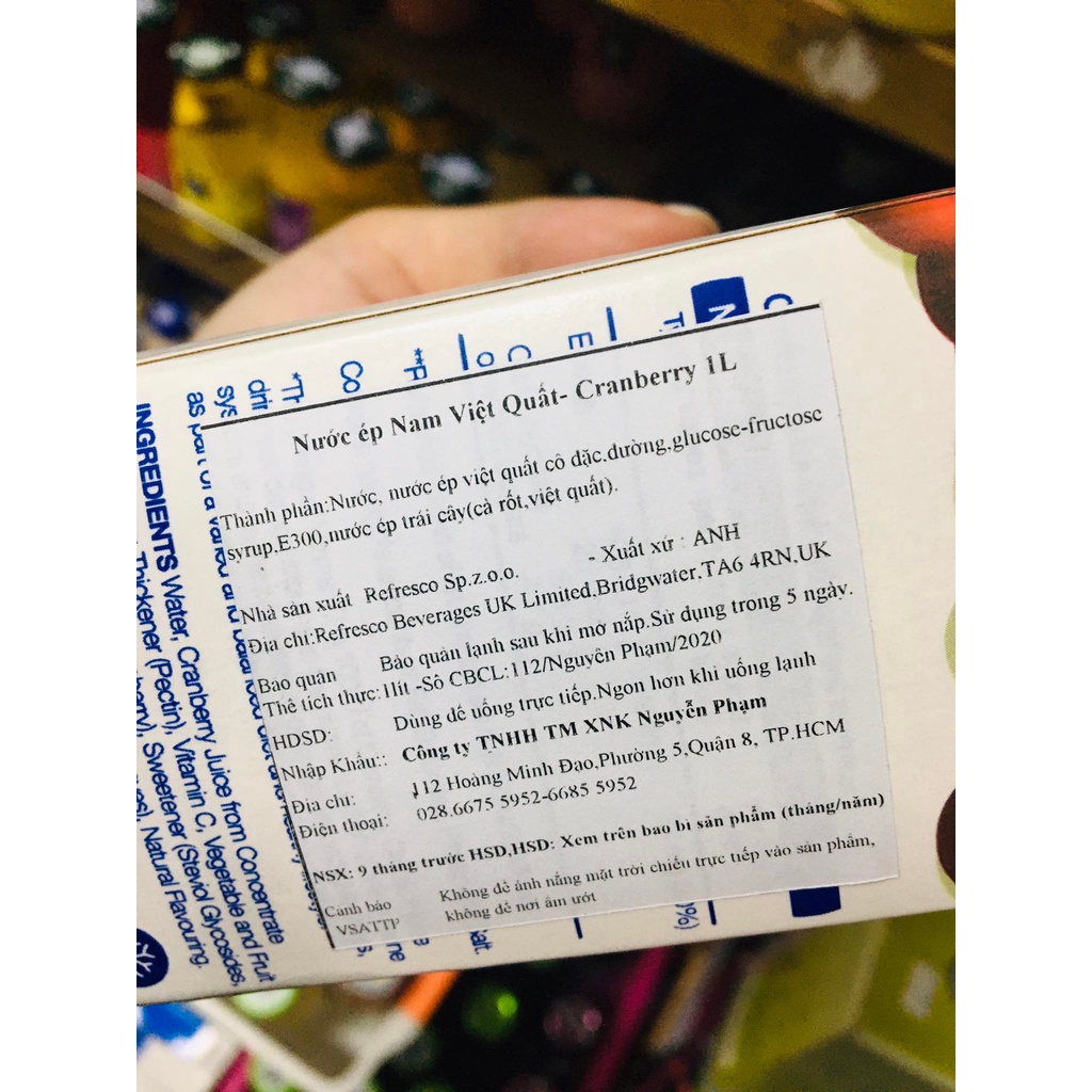 Nước Ép Nam Việt Quất Cranberry Juice Ocean Spray hộp giấy 1L