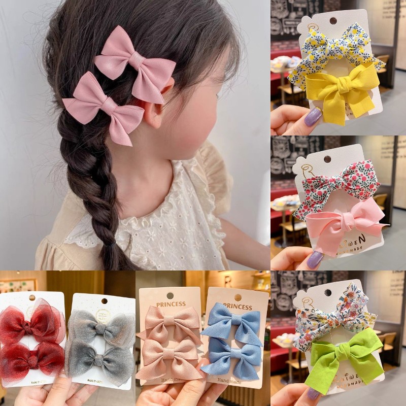 Bộ 2 Kẹp Tóc Nơ In Hoa Dễ Thương Cho Bé Gái