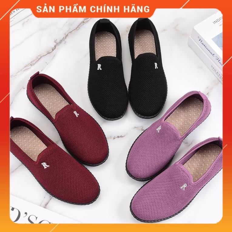 Giày lười trung niên nữ, giày vải thể thao cho bà cho mẹ, đế bằng chống trơn trượt