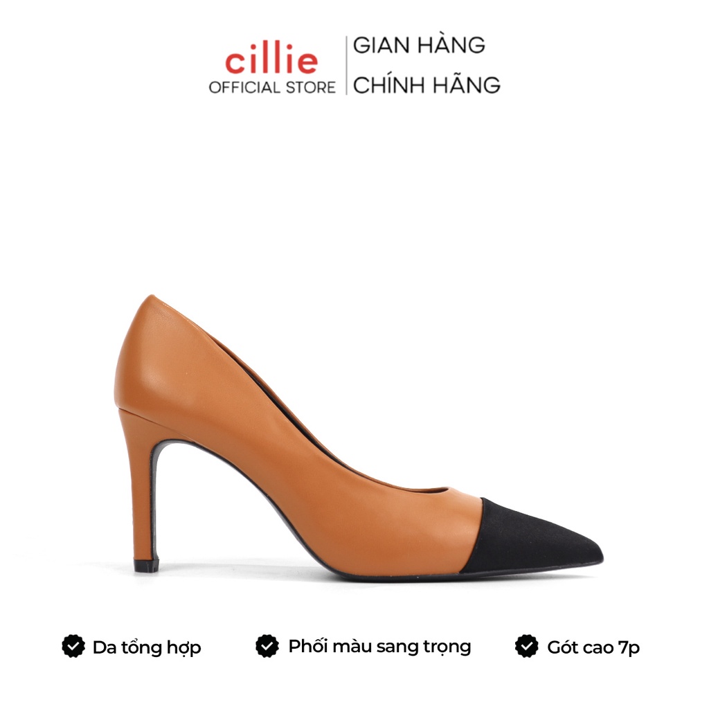 Giày cao gót nữ mũi nhọn thanh lịch phối màu thời trang gót nhọn tôn dáng cao 7cm Cillie 1181